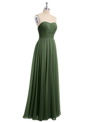 Robes Demoiselle d'honneur Sans Bretelles Mousseline Plissées Olive Verte Grande Taille