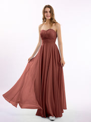 Robes Demoiselle d'honneur Sans Bretelles Mousseline Plissées terracotta Grande Taille
