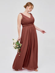 Col en V Pleine Longueur Mousseline Robe avec Plissé Bustier terracotta Grande Taille