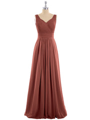 Col en V Pleine Longueur Mousseline Robe avec Plissé Bustier terracotta Grande Taille