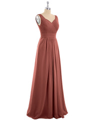 Col en V Pleine Longueur Mousseline Robe avec Plissé Bustier terracotta Grande Taille