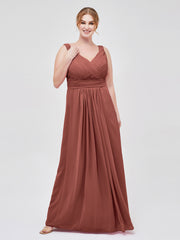 Col en V Pleine Longueur Mousseline Robe avec Plissé Bustier terracotta Grande Taille