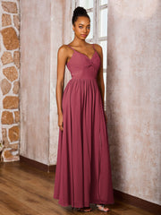 Robe à Bretelles Spaghetti Croisées dans le Dos et à Col en V avec Fente Cannelle Rose