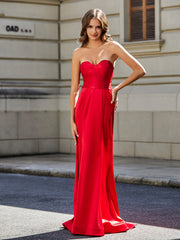 Robe Fourreau Sans Bretelles avec Traîne Balayage Rouge Grande Taille