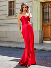 Robe Fourreau Sans Bretelles avec Traîne Balayage Rouge