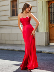 Robe Fourreau Sans Bretelles avec Traîne Balayage Rouge