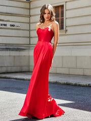 Robe Fourreau Sans Bretelles avec Traîne Balayage Rouge