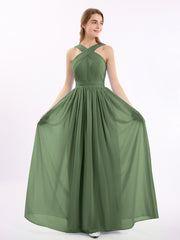 Devant Croisé Mousseline Robe Longue avec Nœud Olive Verte Grande Taille