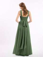 Devant Croisé Mousseline Robe Longue avec Nœud Olive Verte Grande Taille