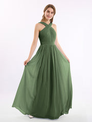 Devant Croisé Mousseline Robe Longue avec Nœud Olive Verte Grande Taille