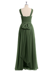Devant Croisé Mousseline Robe Longue avec Nœud Olive Verte