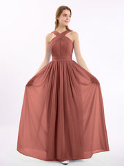 Devant Croisé Mousseline Robe Longue avec Nœud terracotta