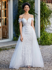 Robe de Soirée en Tulle Fourreau à Bretelles Spaghetti Ivoire Grande Taille