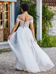 Robe de Soirée en Tulle Fourreau à Bretelles Spaghetti Ivoire