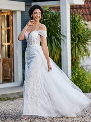 Robe de Soirée en Tulle Fourreau à Bretelles Spaghetti Ivoire