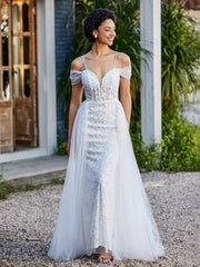 Robe de Soirée en Tulle Fourreau à Bretelles Spaghetti Ivoire