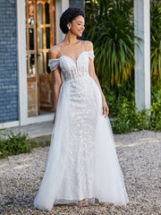 Robe de Soirée en Tulle Fourreau à Bretelles Spaghetti Ivoire