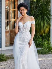 Robe de Soirée en Tulle Fourreau à Bretelles Spaghetti Ivoire