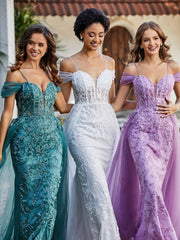 Robe de Soirée en Tulle Fourreau à Bretelles Spaghetti Lilas Grande Taille