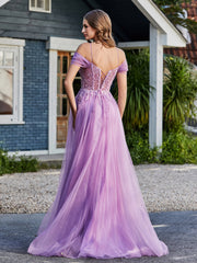 Robe de Soirée en Tulle Fourreau à Bretelles Spaghetti Lilas Grande Taille