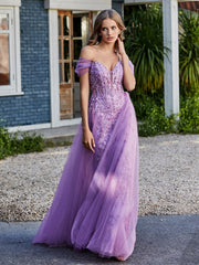 Robe de Soirée en Tulle Fourreau à Bretelles Spaghetti Lilas Grande Taille