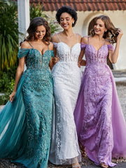 Robe de Soirée en Tulle Fourreau à Bretelles Spaghetti Lilas Grande Taille