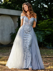 Robe de Soirée en Tulle Fourreau à Bretelles Spaghetti Argent