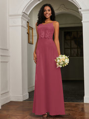 Robe Appliquée en A-ligne en Mousseline et Dentelle à Dos Nu Cannelle Rose