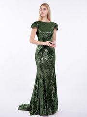 Paillettes Sirène Robe avec Mancherons Olive Verte