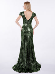 Paillettes Sirène Robe avec Mancherons Olive Verte