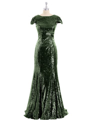 Paillettes Sirène Robe avec Mancherons Olive Verte Grande Taille