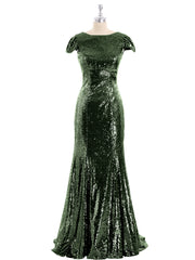 Paillettes Sirène Robe avec Mancherons Olive Verte