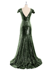 Paillettes Sirène Robe avec Mancherons Olive Verte Grande Taille