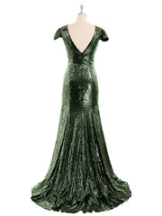 Paillettes Sirène Robe avec Mancherons Olive Verte