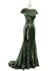 Paillettes Sirène Robe avec Mancherons Olive Verte