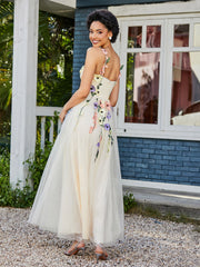 Robe de A-ligne en Tulle Longeur de Mollet à Col en Cœur Jonquille Grande Taille