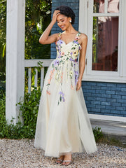 Robe de A-ligne en Tulle Longeur de Mollet à Col en Cœur Jonquille