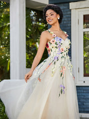 Robe de A-ligne en Tulle Longeur de Mollet à Col en Cœur Jonquille Grande Taille