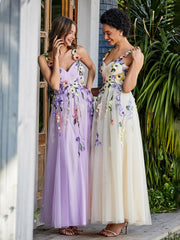 Robe de A-ligne en Tulle Longeur de Mollet à Col en Cœur Jonquille Grande Taille