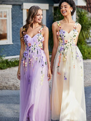 Robe de A-ligne en Tulle Longeur de Mollet à Col en Cœur Jonquille