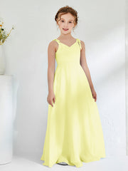 Robes de Demoiselle d'Honneur Junior Froncée à Col en V Longueur au Sol Jonquille