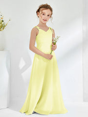 Robes de Demoiselle d'Honneur Junior Froncée à Col en V Longueur au Sol Jonquille