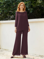 Pantsuit Perlé en Mousseline à Col en Scoop Longueur au Sol Cabernet
