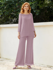 Pantsuit Perlé en Mousseline à Col en Scoop Longueur au Sol Dusk