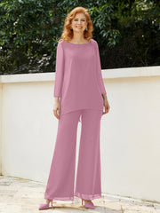 Pantsuit Perlé en Mousseline à Col en Scoop Longueur au Sol Flamant