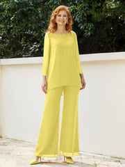 Pantsuit Perlé en Mousseline à Col en Scoop Longueur au Sol Citron