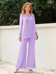 Pantsuit Perlé en Mousseline à Col en Scoop Longueur au Sol Lilas