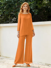 Pantsuit Perlé en Mousseline à Col en Scoop Longueur au Sol Orange