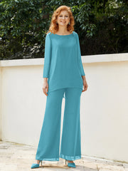 Pantsuit Perlé en Mousseline à Col en Scoop Longueur au Sol Piscine