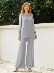 Pantsuit Perlé en Mousseline à Col en Scoop Longueur au Sol Argent